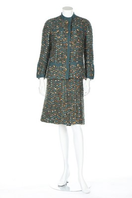 Lot 1 - A Chanel couture peacock blue and brown...
