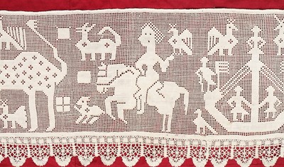 Lot 392 - Pulled and drawn threadwork panels, Italian,...