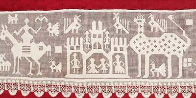 Lot 392 - Pulled and drawn threadwork panels, Italian,...