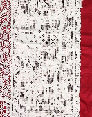 Lot 392 - Pulled and drawn threadwork panels, Italian,...