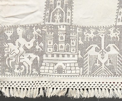 Lot 392 - Pulled and drawn threadwork panels, Italian,...
