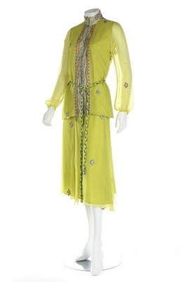 Lot 84 - A Thea Porter chartreuse chiffon ensemble,...