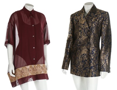 Lot 94 - A Romeo Gigli embroidered burgundy cotton 'mix...