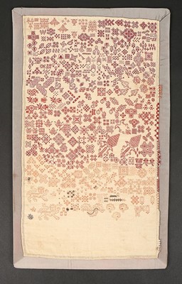 Lot 448 - A red-worked band sampler, probably German,...