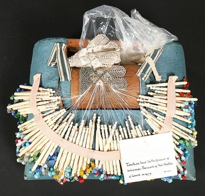 Lot 456 - Three bobbin lace pillows, circa 1900, applied...