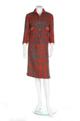 Lot 166 - A Chanel couture deep coral-pink and grey...