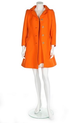 Lot 176 - A Courrèges orange wool mini-dress and coat,...