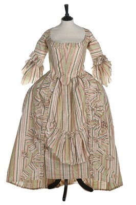 Lot 46 - A striped chine taffeta robe à la polonaise,...