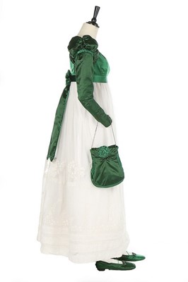 Lot 47 - A green satin and whitework ensemble, circa...