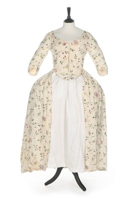 Lot 40 - An embroidered linen open robe, English, 1770s,...
