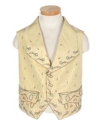 Lot 44 - A primrose-yellow silk ribbon embroidered...