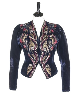 Lot 113 - A midnight-blue velvet evening jacket,...