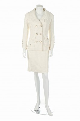 Lot 154 - A Chanel white tweed suit, late 1990s,...
