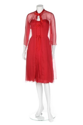 Lot 119 - A Chanel couture scarlet chiffon cocktail...