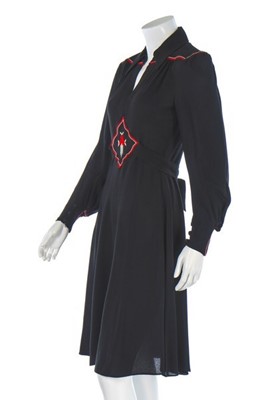 Lot 125 - An Ossie Clark embroidered black moss crêpe...