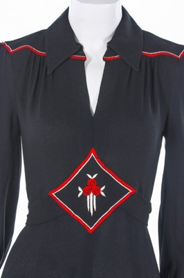 Lot 125 - An Ossie Clark embroidered black moss crêpe...