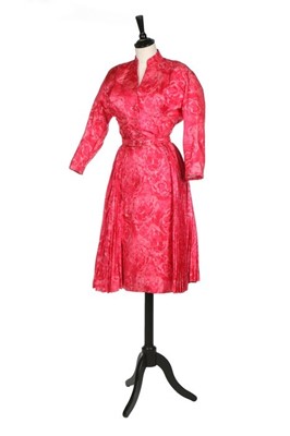 Lot 128 - A Jean Patou couture pink rose printed faille...