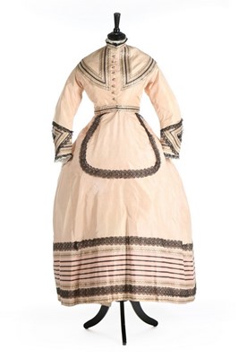 Lot 150 - A striped pink taffeta afternoon dress, circa...