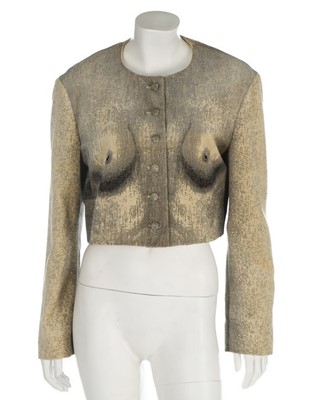 Lot 181 - A Moschino printed velvet breast-print jacket,...