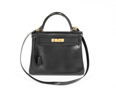 Lot 186 - An Hermès black box calf leather Kelly bag,...