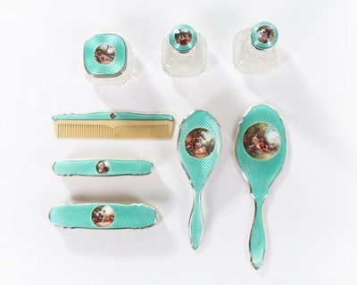 Lot 192 - A French silver mounted guilloché enamel...