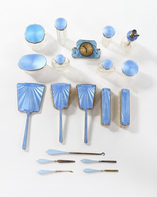 Lot 195 - A large group of blue quillochenamel vanity...
