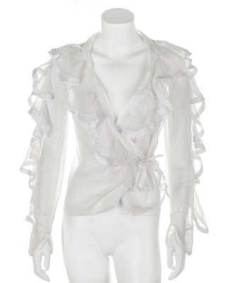 Lot 202 - An Ossie Clark white organdy blouse, 1968,...