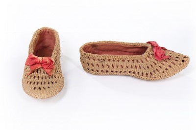 Lot 213 - A pair of basket weave summer shoes, French...