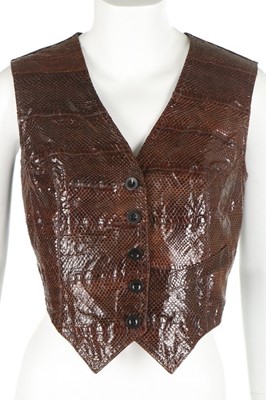 Lot 252 - An Ossie Clark brown snakeskin waistcoat, late...