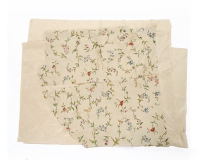 Lot 310 - Four panels of embroidered ivory dress silk,...