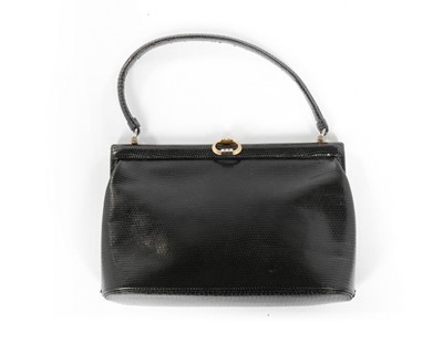 Lot 256 - A Gucci black lizard handbag, 1960s, Varanus...