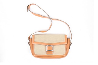 Lot 257 - An Hermès canvas and leather handbag, 1960s,...