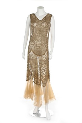 Lot 269 - A beaded and embroidered golden tulle evening...