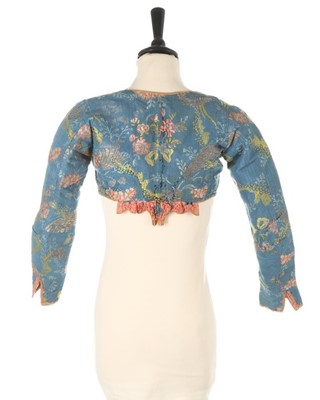 Lot 275 - A spencer bodice made from 1750s blue floral...