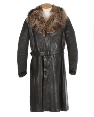 Lot 294 - A man's black leather coat with wolf fur...