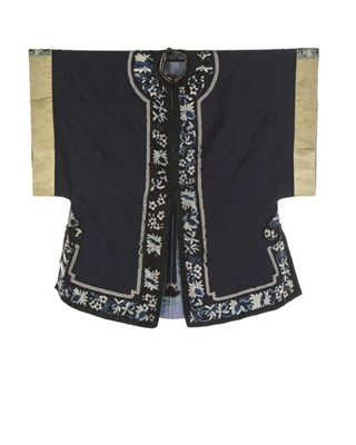 Lot 379 - A navy damask satin informal robe, chang-fu,...