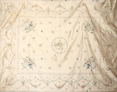 Lot 381 - An embroidered satin coverlet, Chinese for the...