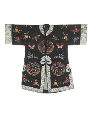 Lot 382 - A woman's embroidered black satin informal...
