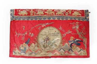 Lot 385 - An embroidered satin wall hanging, Chinese,...