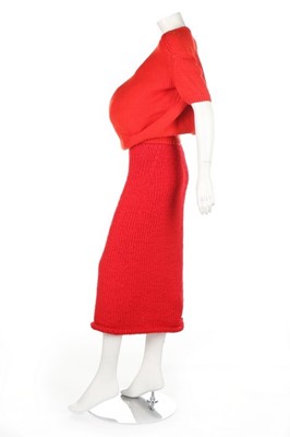 Lot 243 - A Comme des Garçons red chunky-knit woollen...