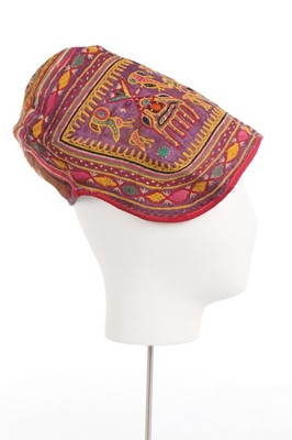 Lot 335 - An embroidered poke bonnet, Rajasthani for the...