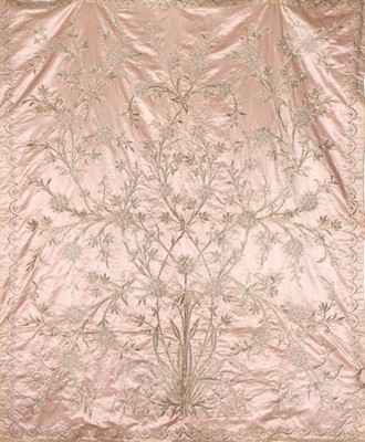 Lot 373 - A good embroidered satin wedding cover,...
