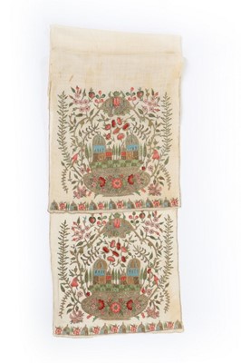 Lot 374 - An embroidered scarlet velvet bolster cover,...
