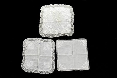 Lot 321 - Six whitework embroidered handkerchiefs and...