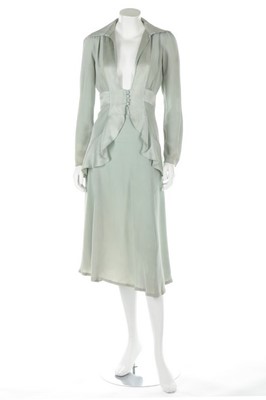 Lot 18 - An Ossie Clark eau-de-nil satin and crepe...