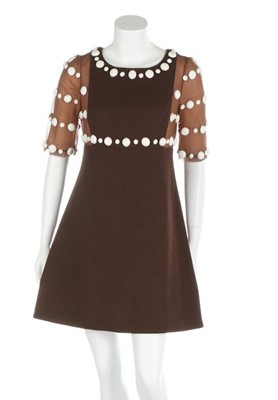 Lot 135 - A Courrèges brown wool jersey mini-dress, 1968,...