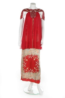 Lot 144 - A Bill Gibb scarlet chiffon evening gown,...