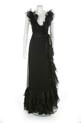 Lot 130 - A Chanel couture broderie anglaise black crêpe...