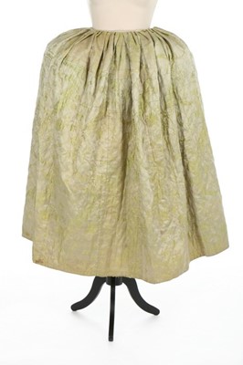 Lot 32 - A chartreuse and ivory silk damask false...