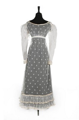 Lot 20 - A sprigged and embroidered tulle dress, circa...